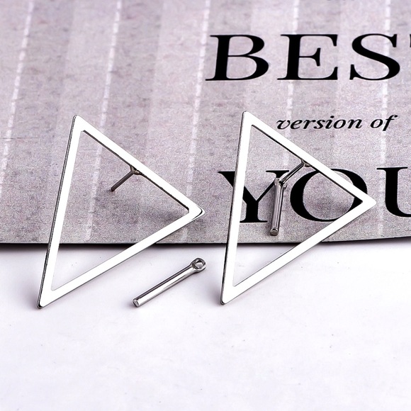 Silver Triangle Studs w/Bar Earring Jackets - Picture 2 of 8
